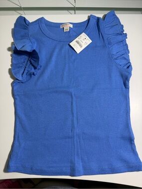Circo Bright Blue Ribbed Tank with Ruffle Sleeves